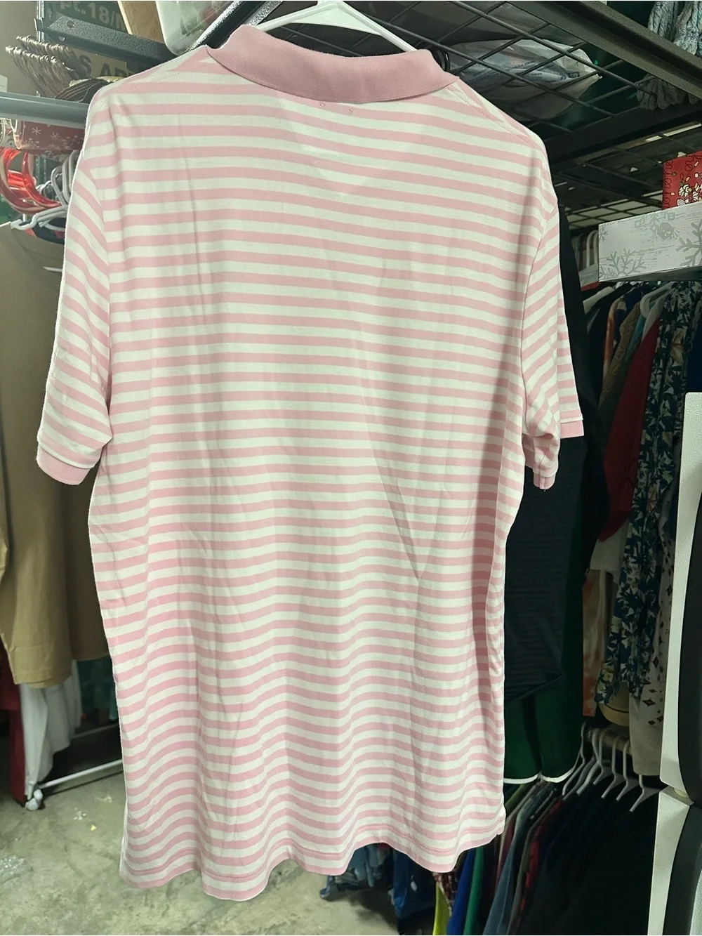 Ralph Lauren Pink & White Striped Polo Shirt with Navy Pony